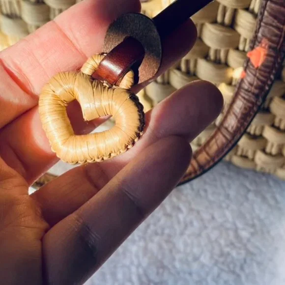 Authentic Brighton Ruth Woven Straw Satchel Bag with leather trim and handles - Picture 14 of 15